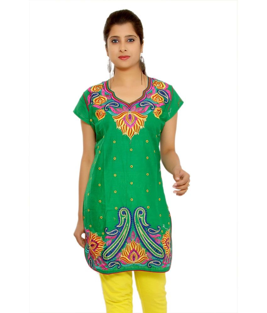 Aawari Cotton Festival Short Kurti With Embroidery & Stone Work Buy