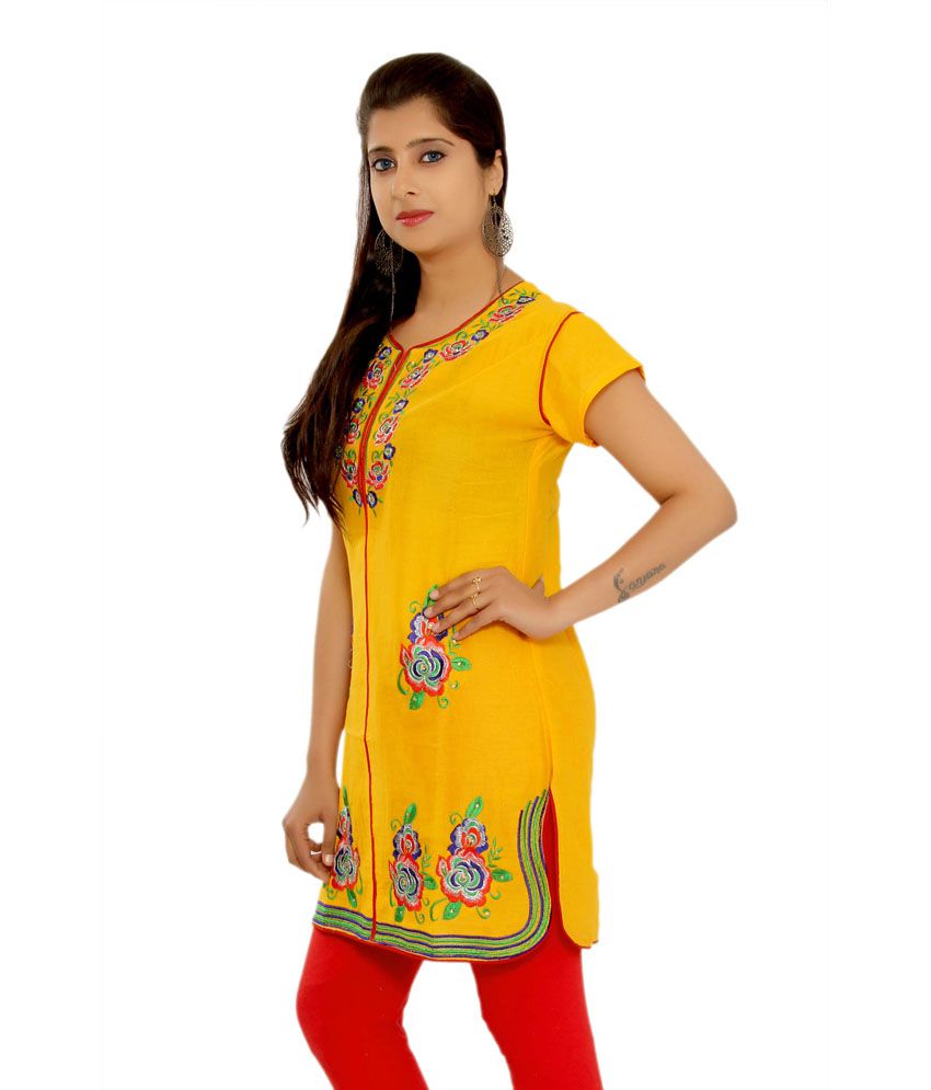 Aawari Cotton Festival Short Kurti With Embroidery & Stone Work - Buy ...