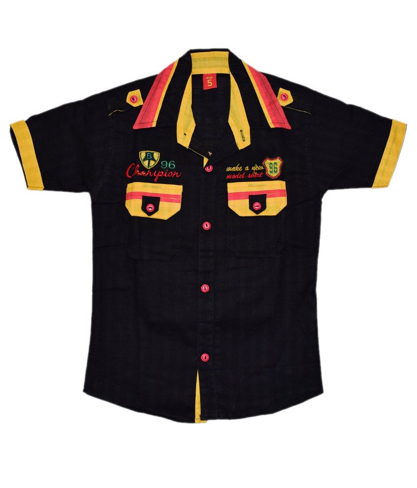     			British Terminal Black Cotton Printed & Patch Work Shirt For Kids