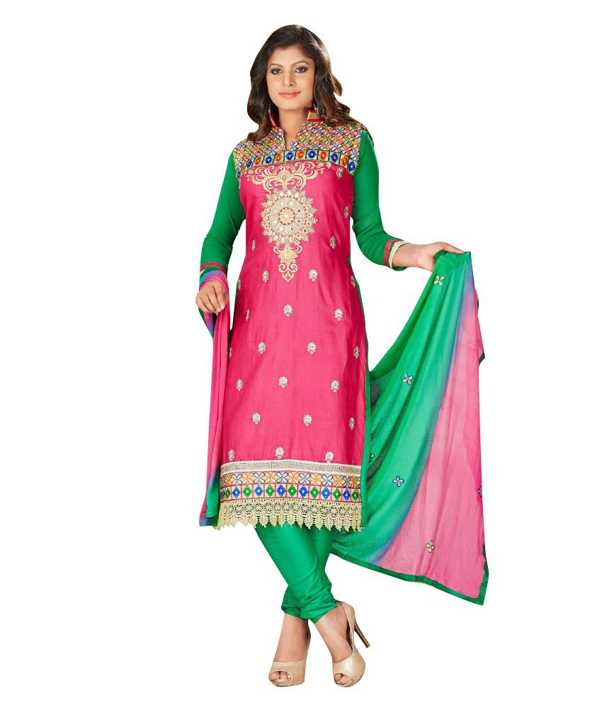 Dream N Dress Pink Border Work Cotton Dress Material - Buy Dream N ...