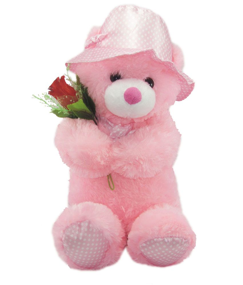     			Tickles Pink Cap Teddy with Rose Stuffed Soft Plush Toy Kids Birthday 36 cm