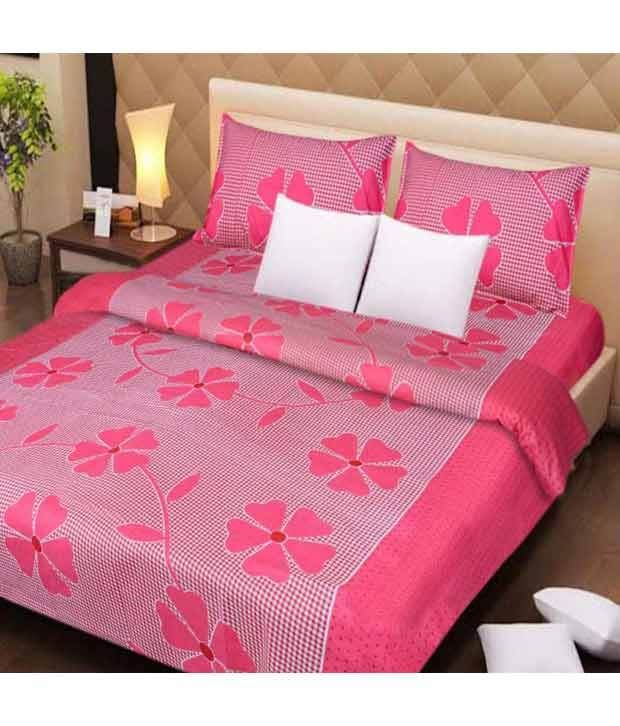 Expressions Pink Cotton Double Bedsheet With 2 Pillow Cover Buy