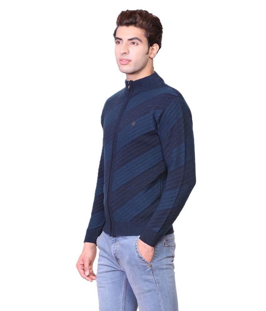 Leegs Navy Cotton Blend Zipped Sweatshirt For Men - Buy Leegs Navy ...