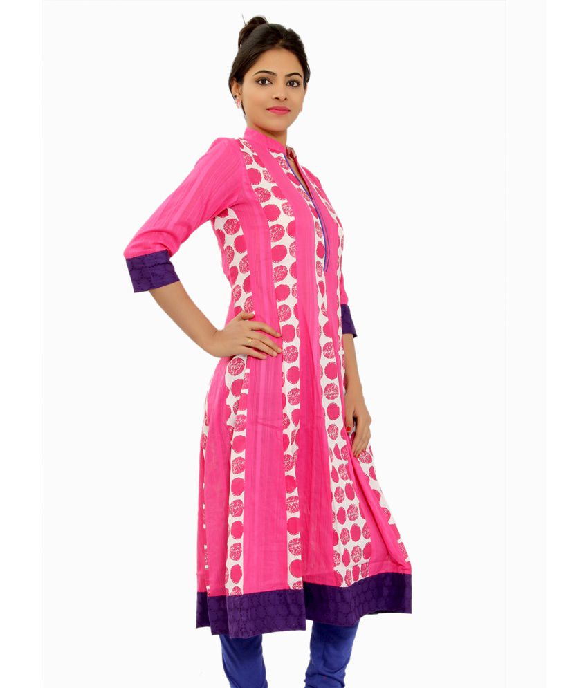 Mountain Colours Multi Color Cotton 3/4th Sleeves Printed Anarkali