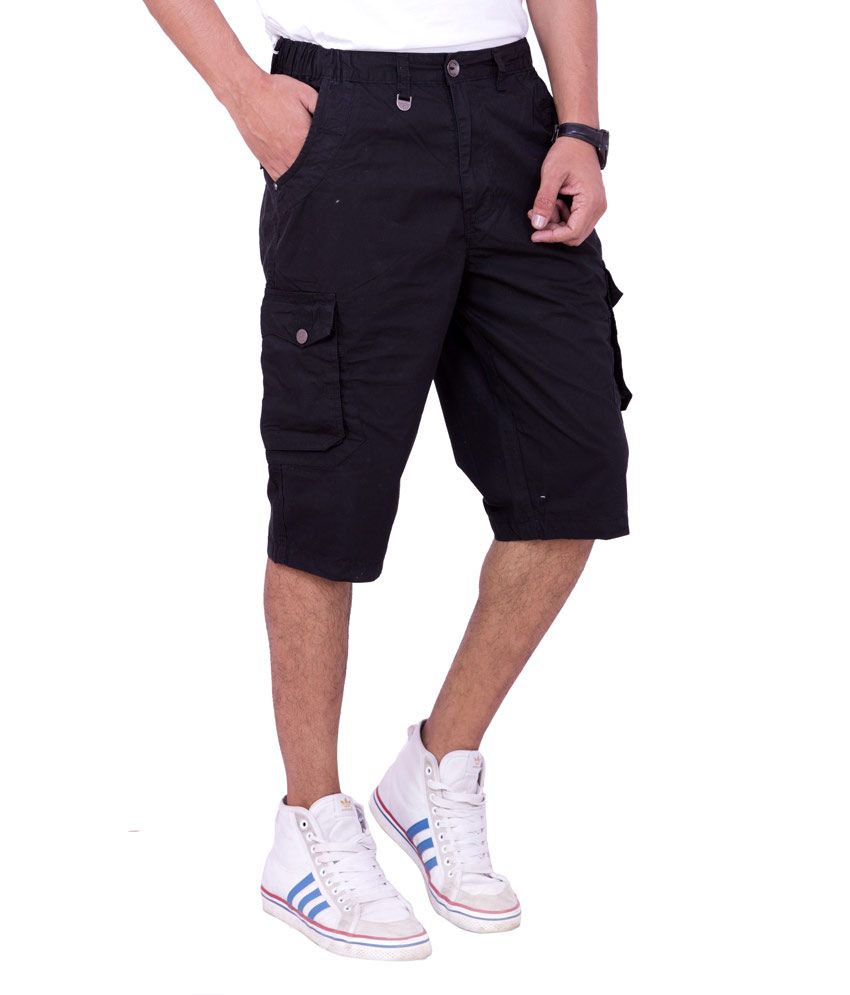 Origin Smart Black Casual Fix Waist Patterned Cotton Shorts For Men ...