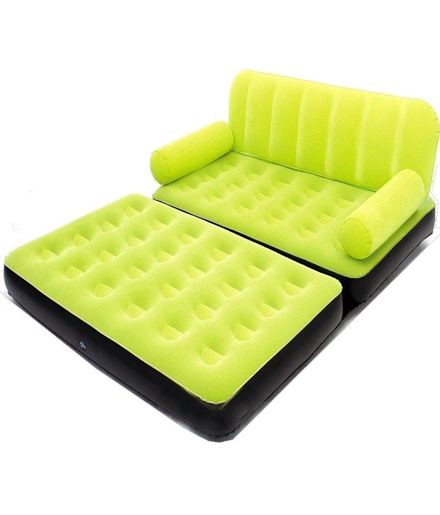 Eo Double Velvet Sofa Cum Bed Air Lounge Inflatable Green Colour