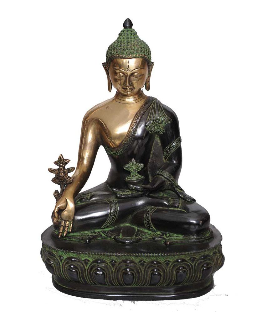 Statuestudio Buddha Statue / Idol Brass Buddha On Flower Base