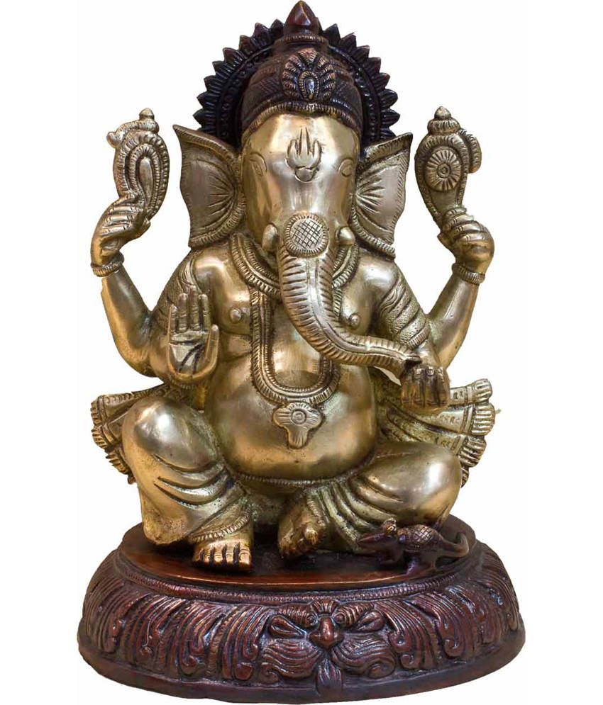 Statuestudio Ganesh Idols - Brass Statue - Chaturbhuja Ganesha - Red ...