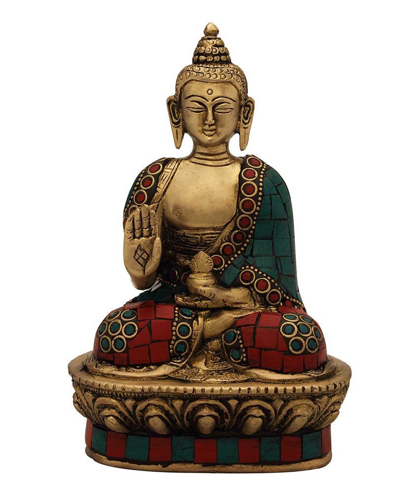 Statuestudio Sitting Buddha Idol - Antique For Home Decor- Turquoise 