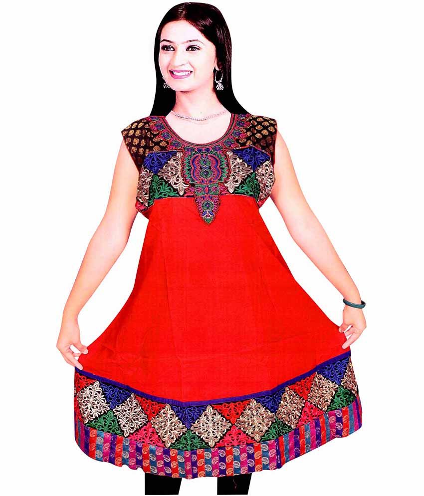 Fashion Corner Multicolor Embroidered Cotton Half Sleeves Medium Kurti