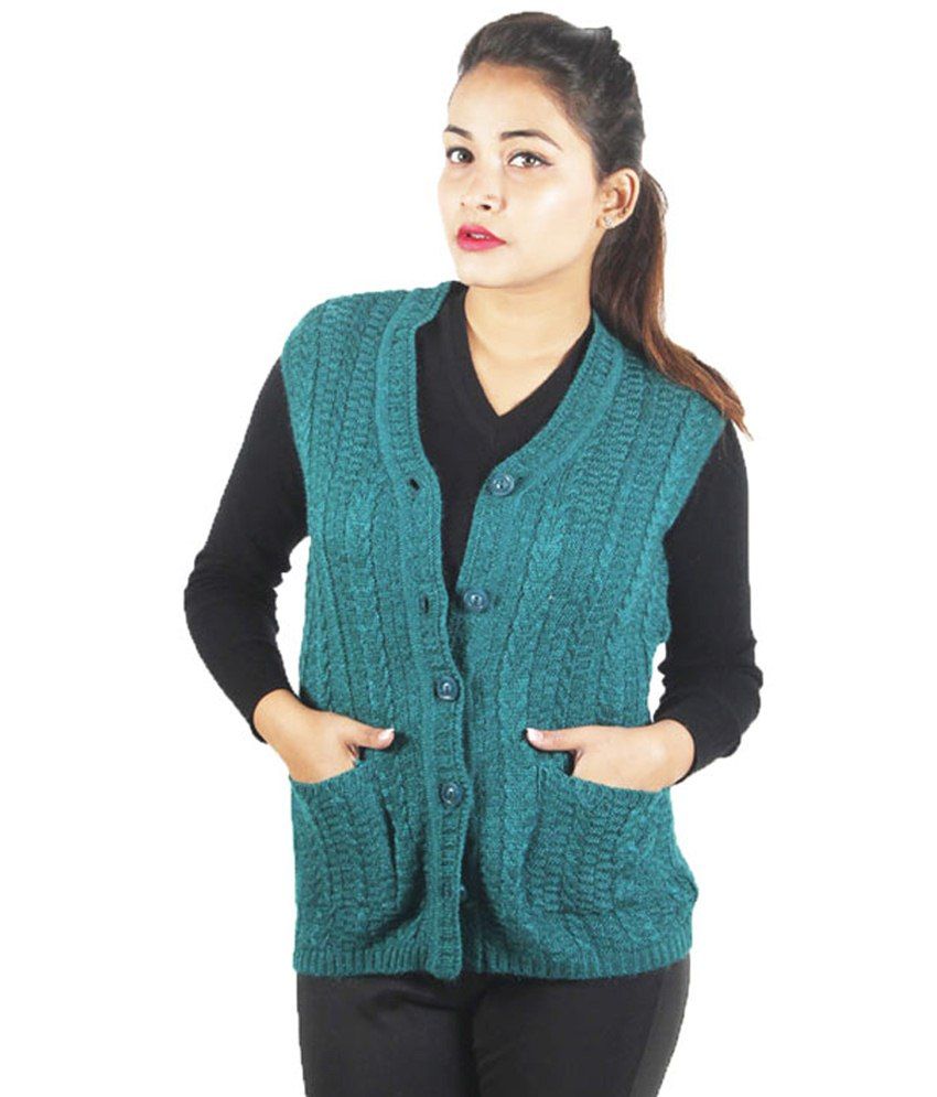 blue sleeveless cardigan