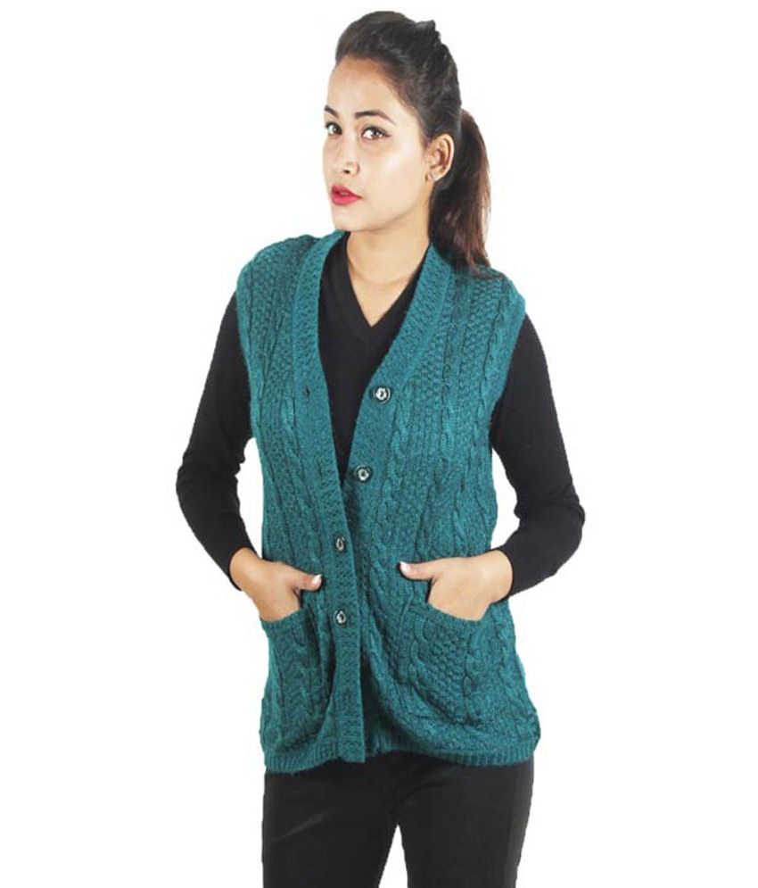 blue sleeveless cardigan