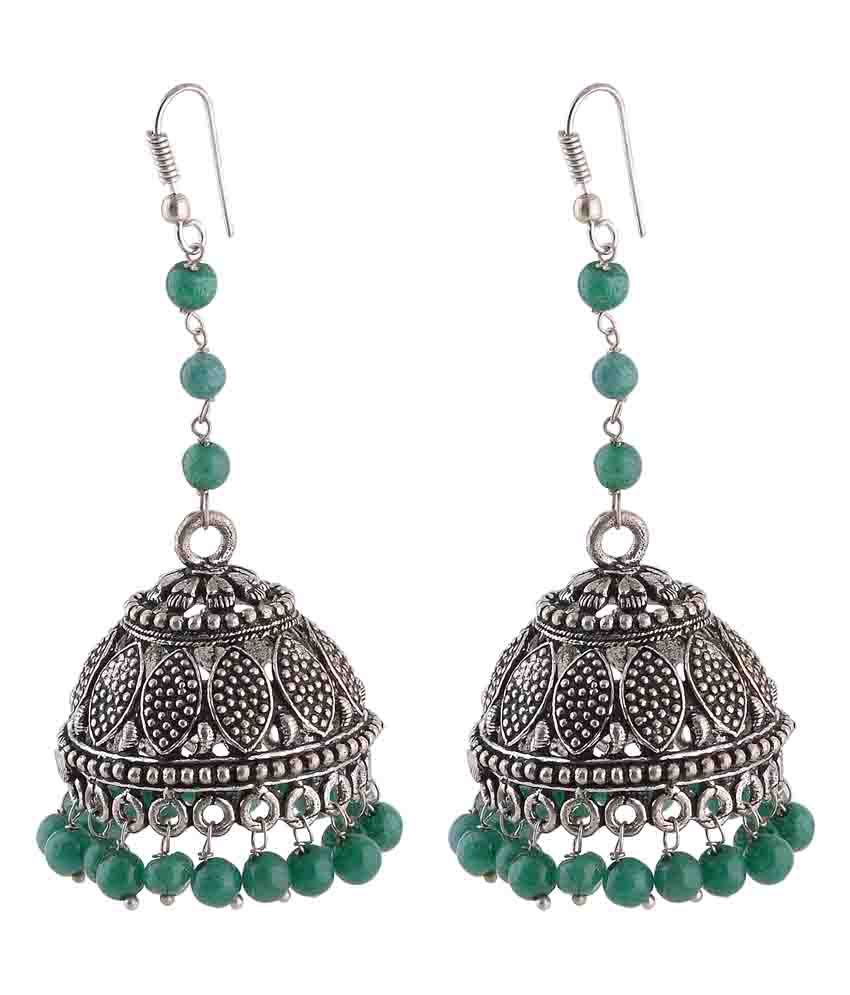 Ganapathy Gems Oxidised Silver Jhumka With Green Droplets - Buy ...