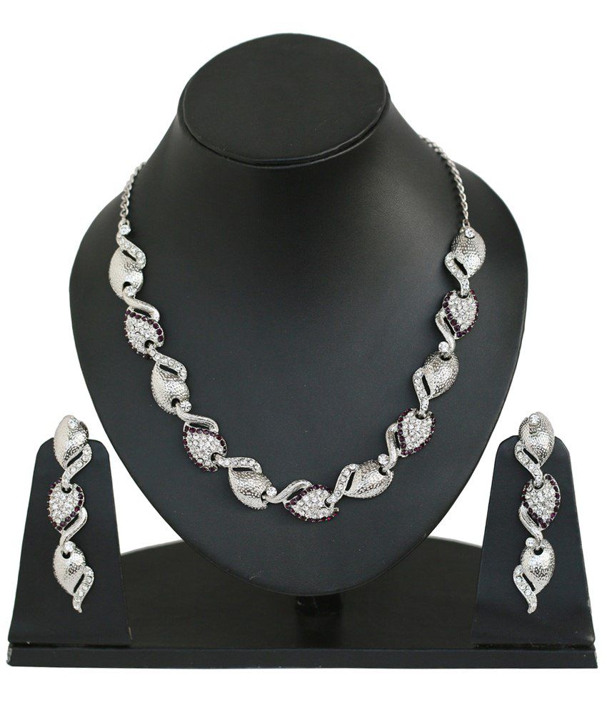 Touchstone Silver & Purple Austrian Diamonds Necklace Set - Buy ...