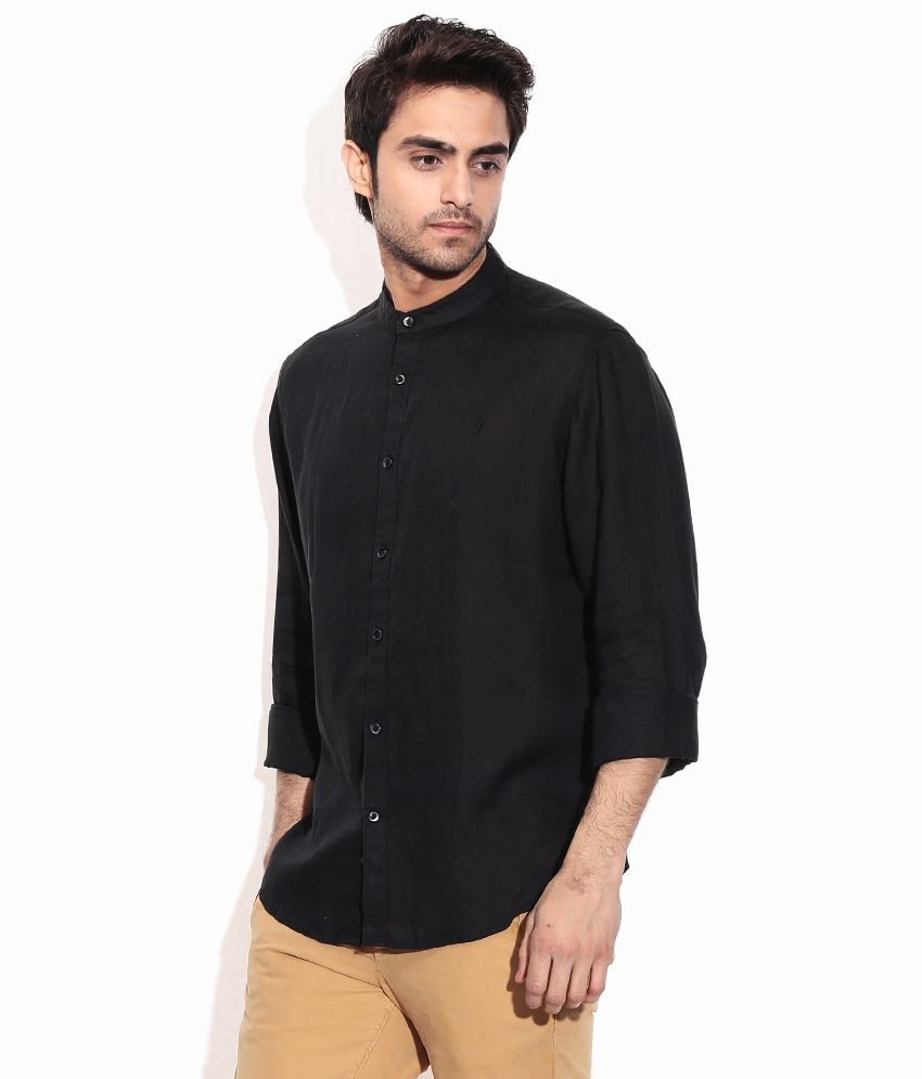 Indian Terrain Black Linen Solids Casuals Men'S Shirt - Buy Indian ...
