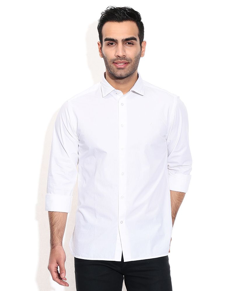 Indian Terrain White Cotton Blend Solids Casuals Men'S Shirt - Buy ...