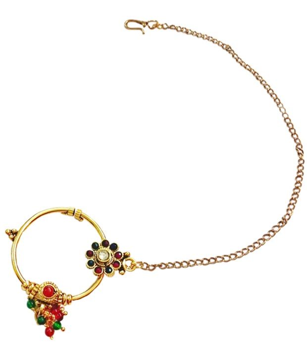 Divinique Jewellery Glamorous Gold Finish Kundan Nath Buy Divinique Jewellery Glamorous Gold Finish Kundan Nath Online In India On Snapdeal