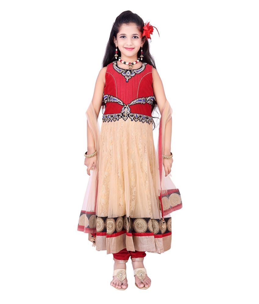 For Kids Beige Anarkali Churidar Set For Girls - Buy For Kids Beige ...