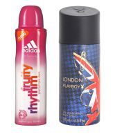 Adidas Fruity Rhythm & Playboy London Combo- Set Of 2 For Men, Women 150ml Deodorant