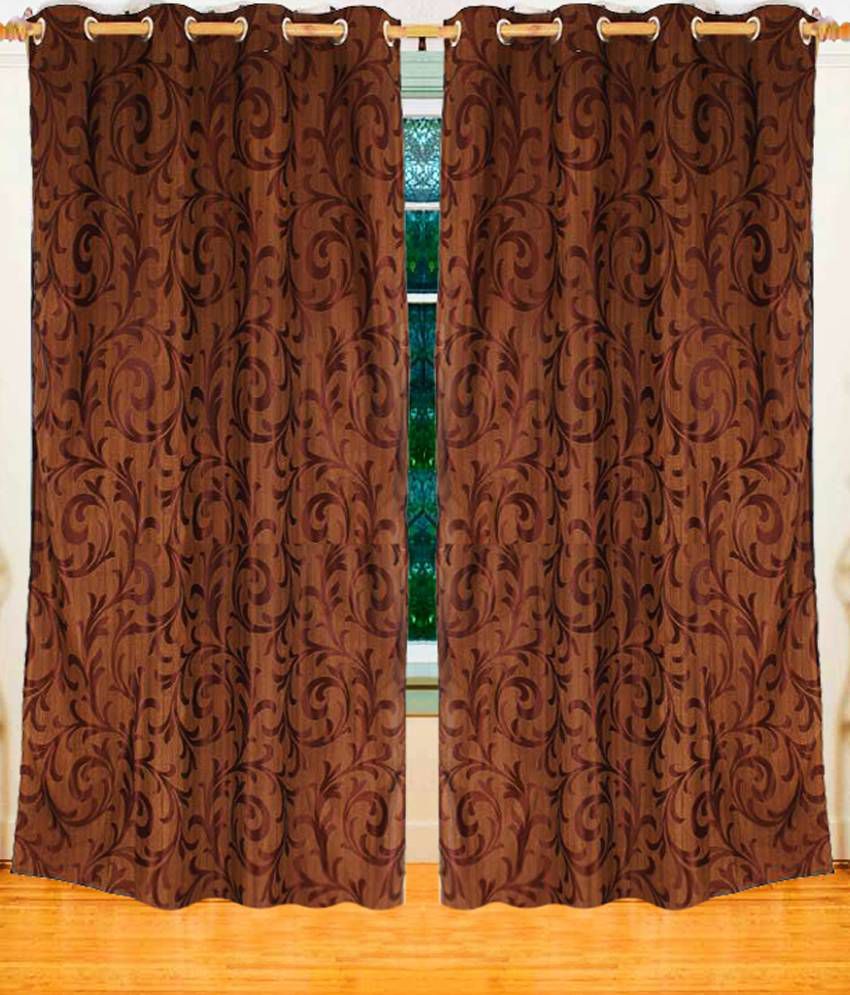     			Home Candy Set of 2 Long Door Eyelet Curtains Floral Brown
