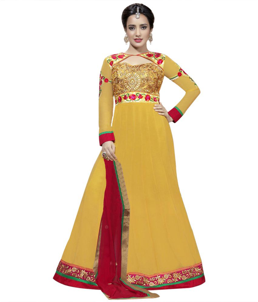 Surat Tex Yellow Wedding Wear Embroidered Pure Georgette Semi-stitched ...