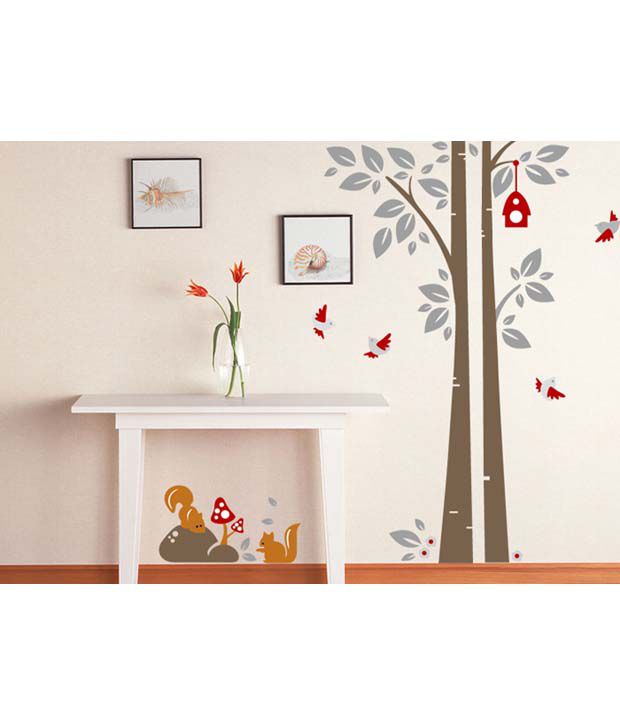     			Asmi Collection Pvc Wall Stickers Birds Nest Squirrel