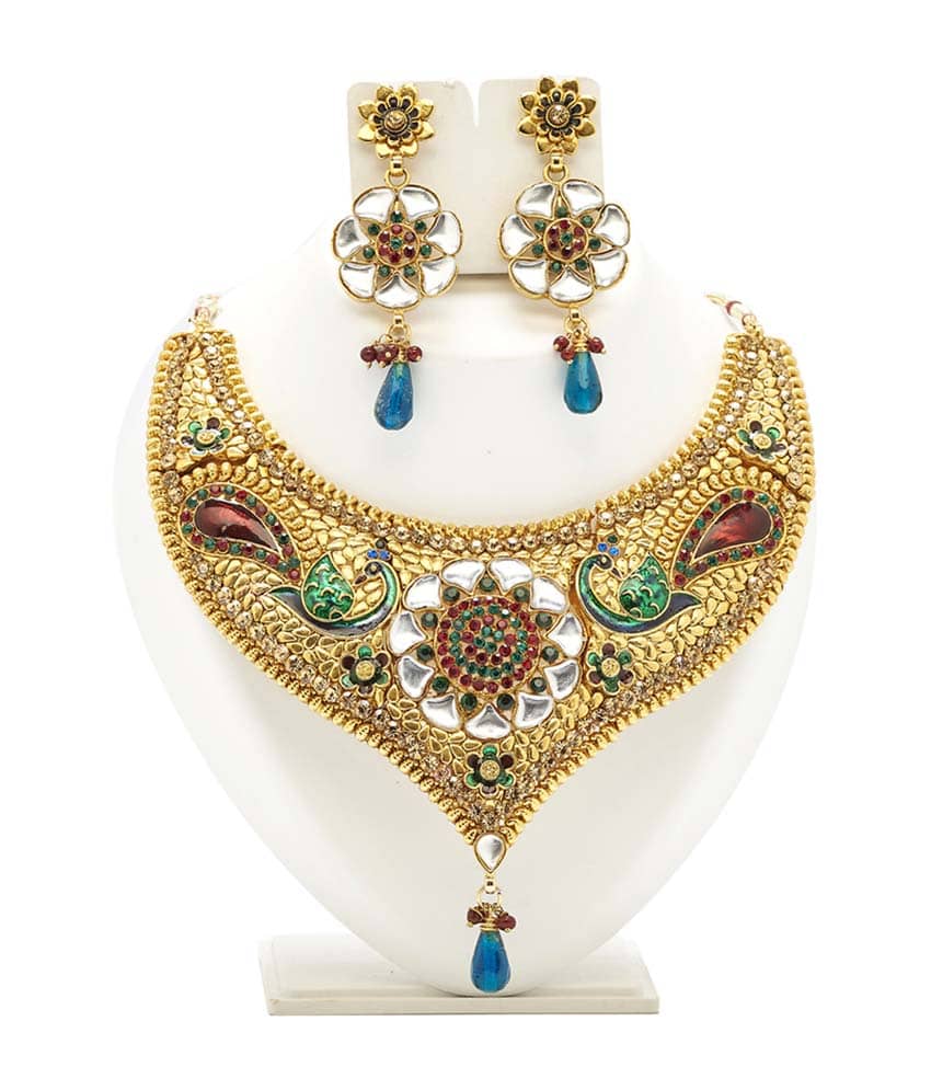 Adhira 24 Kt Gold Plated Mayur Necklace Set Buy Adhira