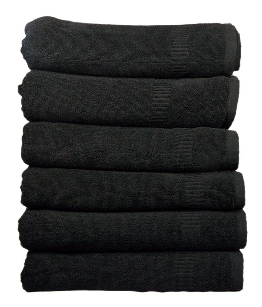    			Creative Terry Set of 6 Cotton Bath Towel - Black