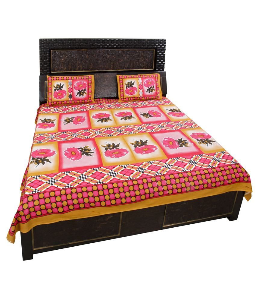 K2m2 Royal Rajasthani Pure Cotton Double Bed Sheet With Two Pillow