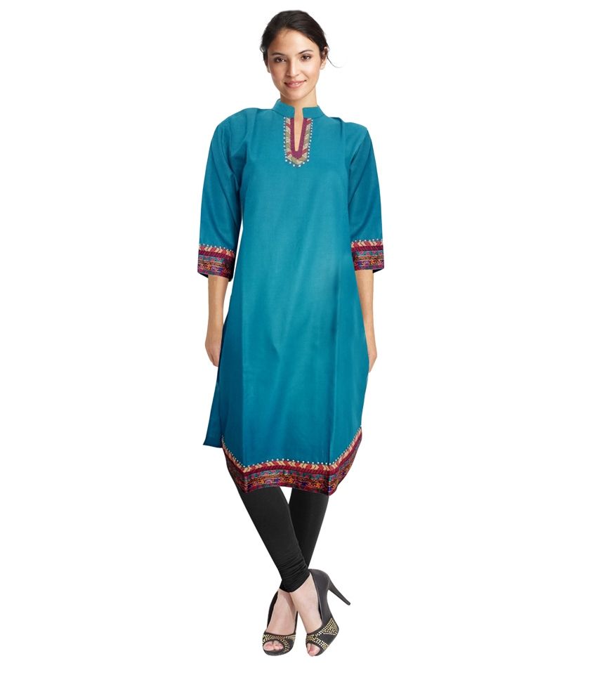 Hyderabad Chudidhar Collections Blue Cotton Silk Unstitched Dress