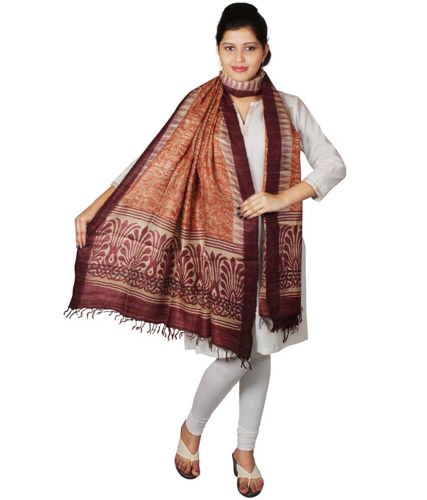 Kaarubaki Dark Coral & Chocolate Brown Tribal Jhoti Print Traditional ...