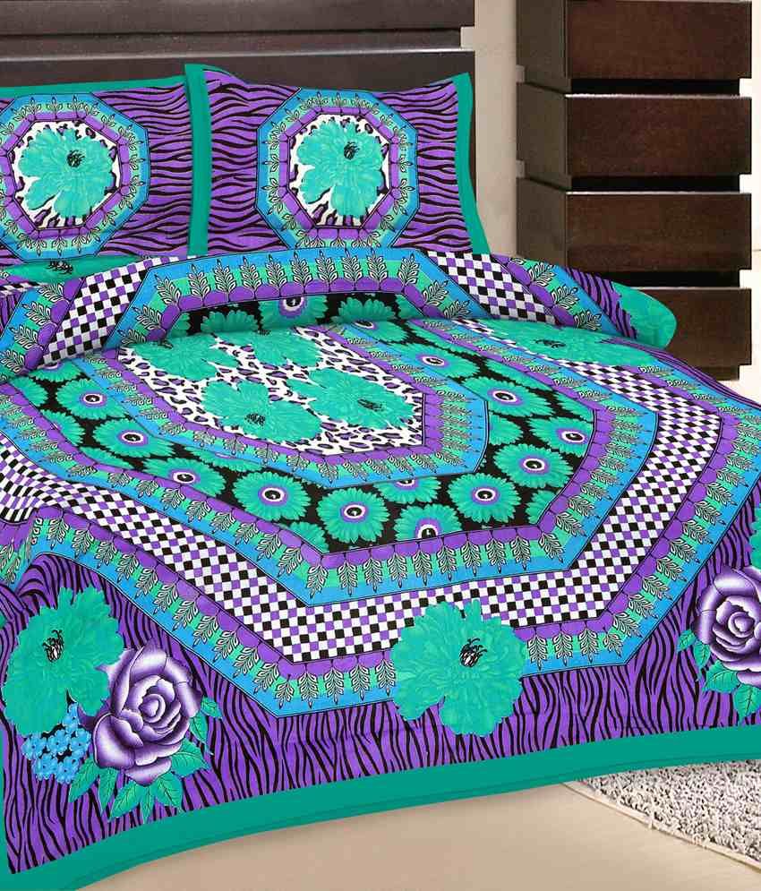Grj India Multi Printed Cotton Double Bed Sheet With 2 Pillow Cover
