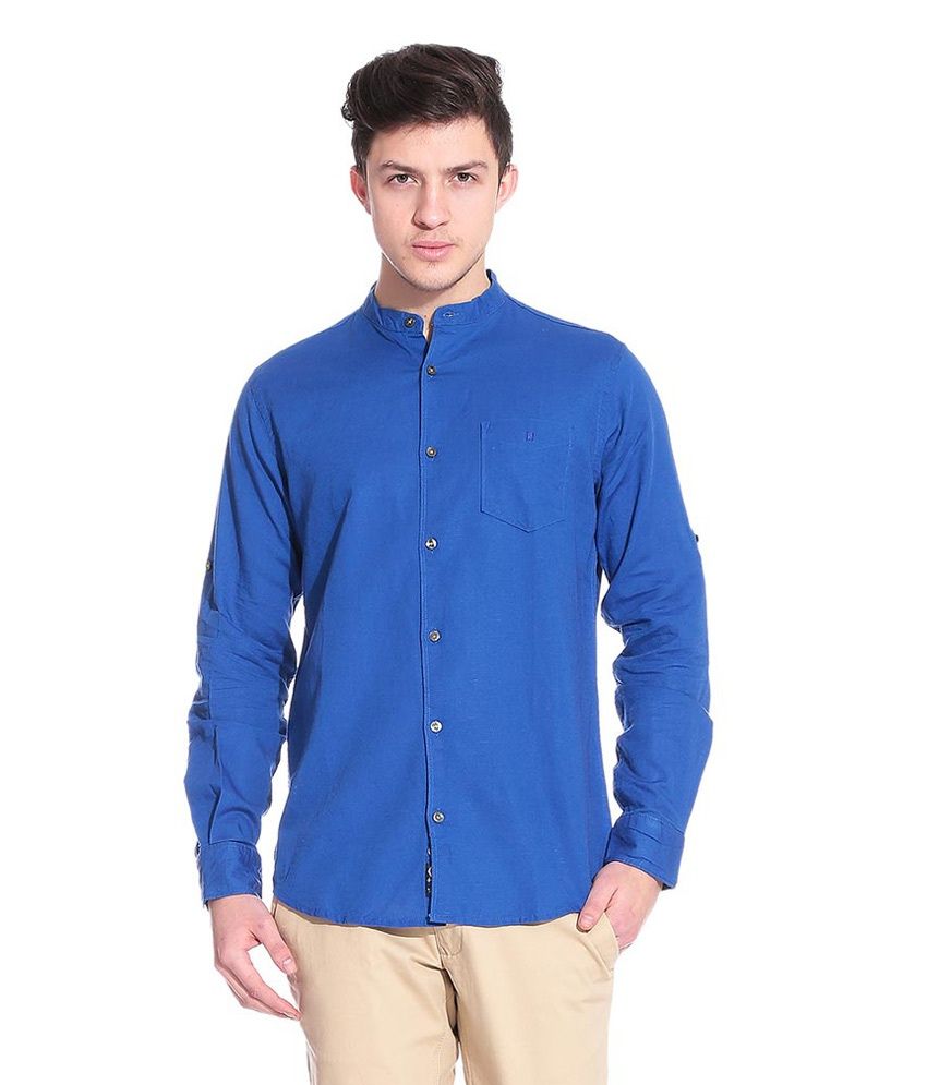 Meltin Mens Linen Blue Mandarin Collar Shirt - Buy Meltin Mens Linen ...