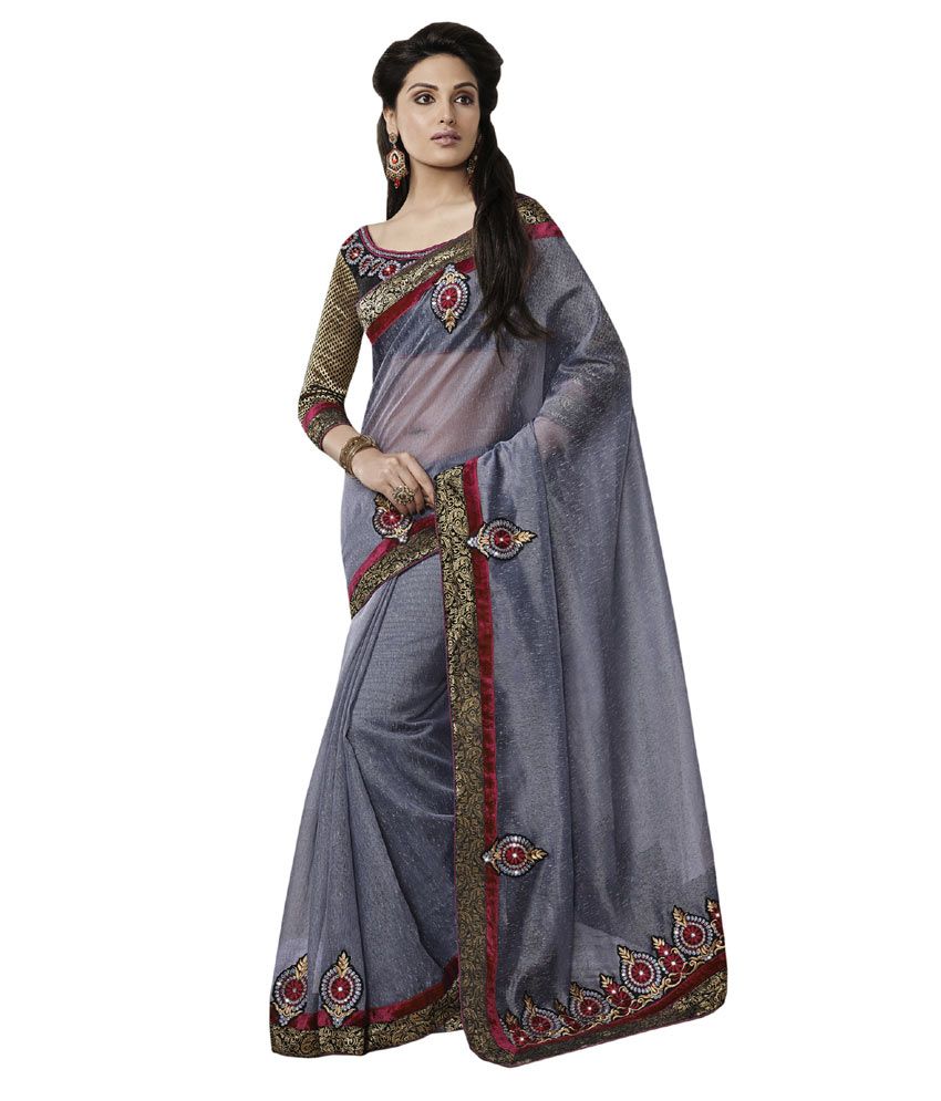 Indian Women Gray Net Saree - Buy Indian Women Gray Net Saree Online at ...