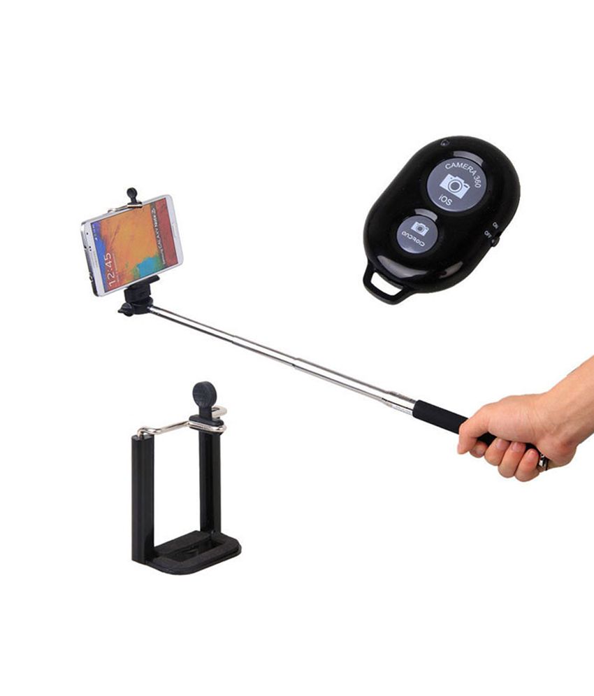 Zapcase Selfie Stick With Bluetooth Remote And Mobile Holder Monopod - Black