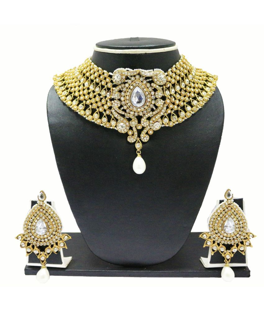 Zaveri Pearls Golden Alloy Contemporary Necklace Set Buy Zaveri