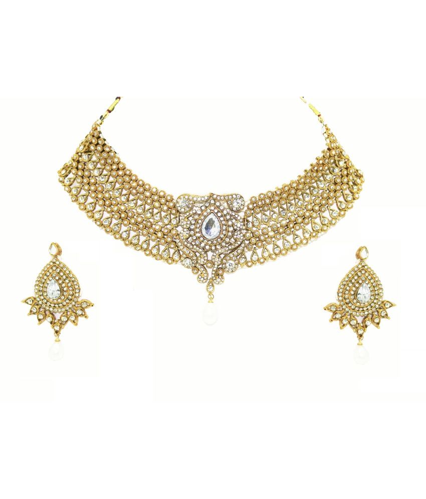 Zaveri Pearls Golden Alloy Contemporary Necklace Set Buy Zaveri