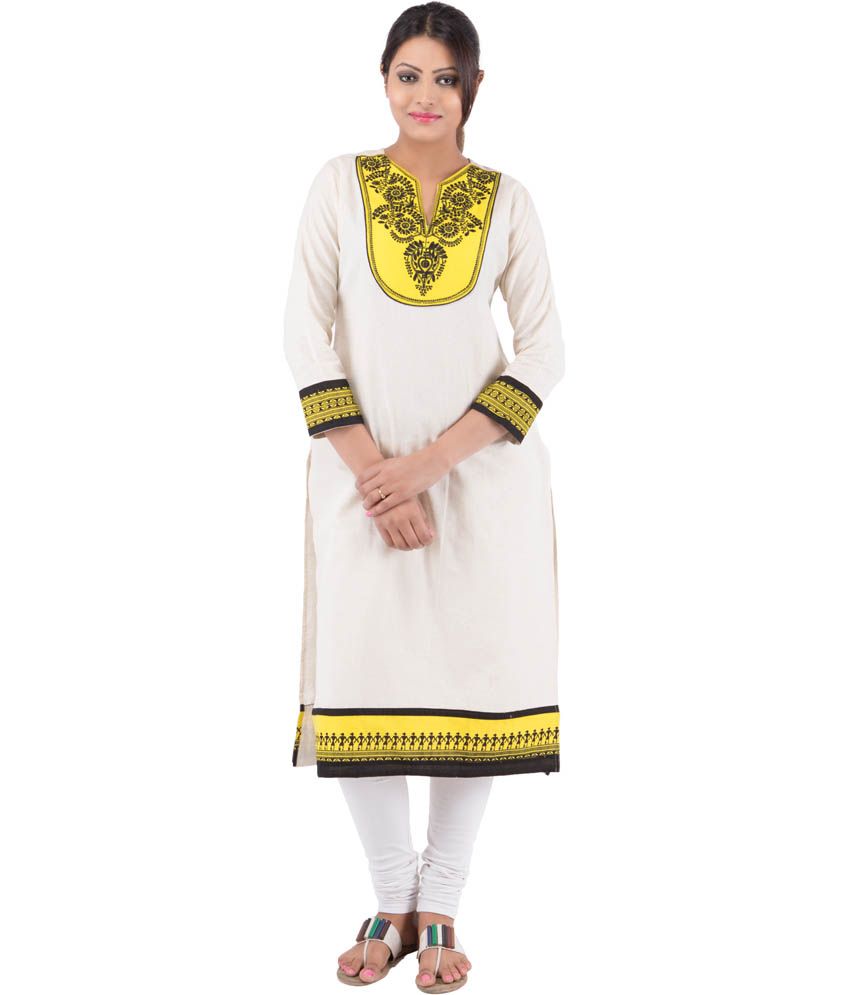 Rash Collection Ghostwhite Embroidered Cotton Round Neck Full Sleeves Long Kurti Buy Rash