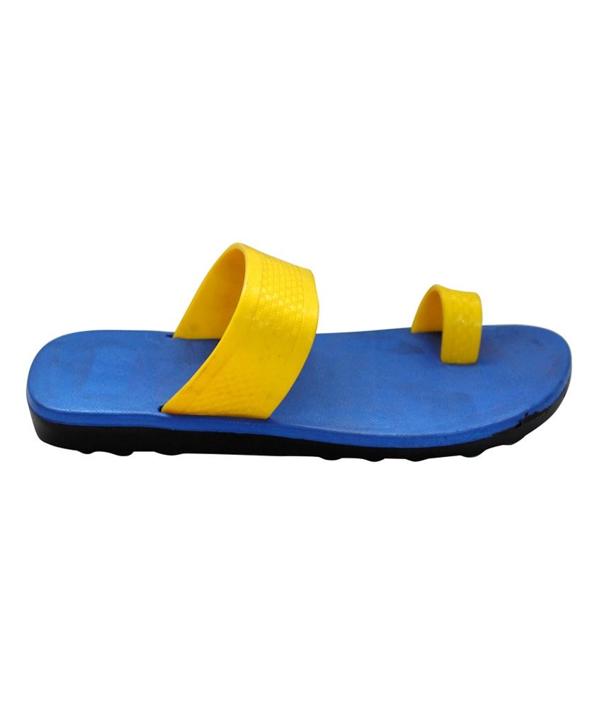 Men's Paduka Slippers - Yellow \u0026 Blue 