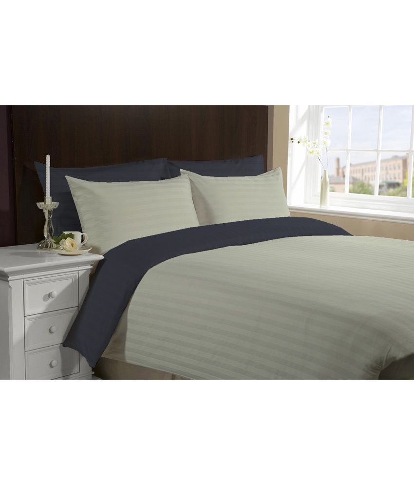 Soft Bedware Egyptian Cotton Striped Reversible Duvet Set 400 Tc With 2