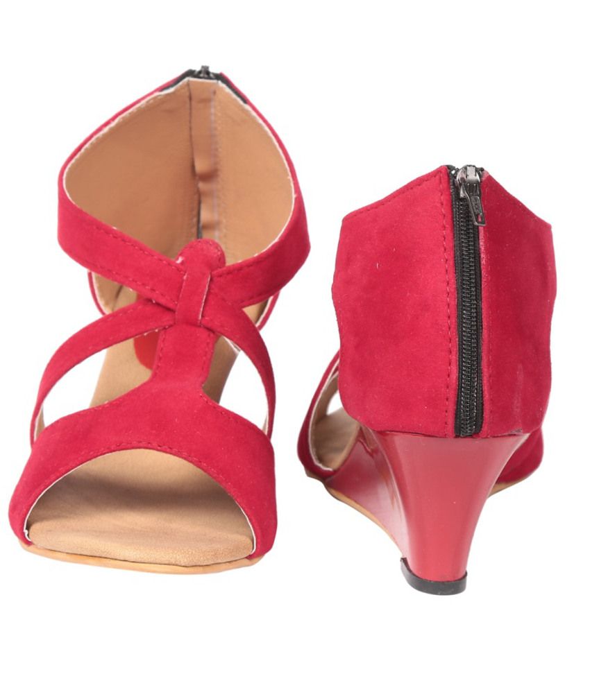 ladies red heeled sandals