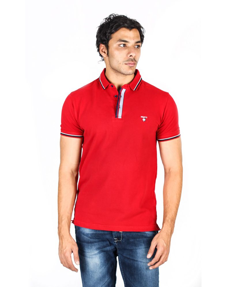 Mufti Red Cotton Half Sleeves T-Shirt - Buy Mufti Red Cotton Half ...
