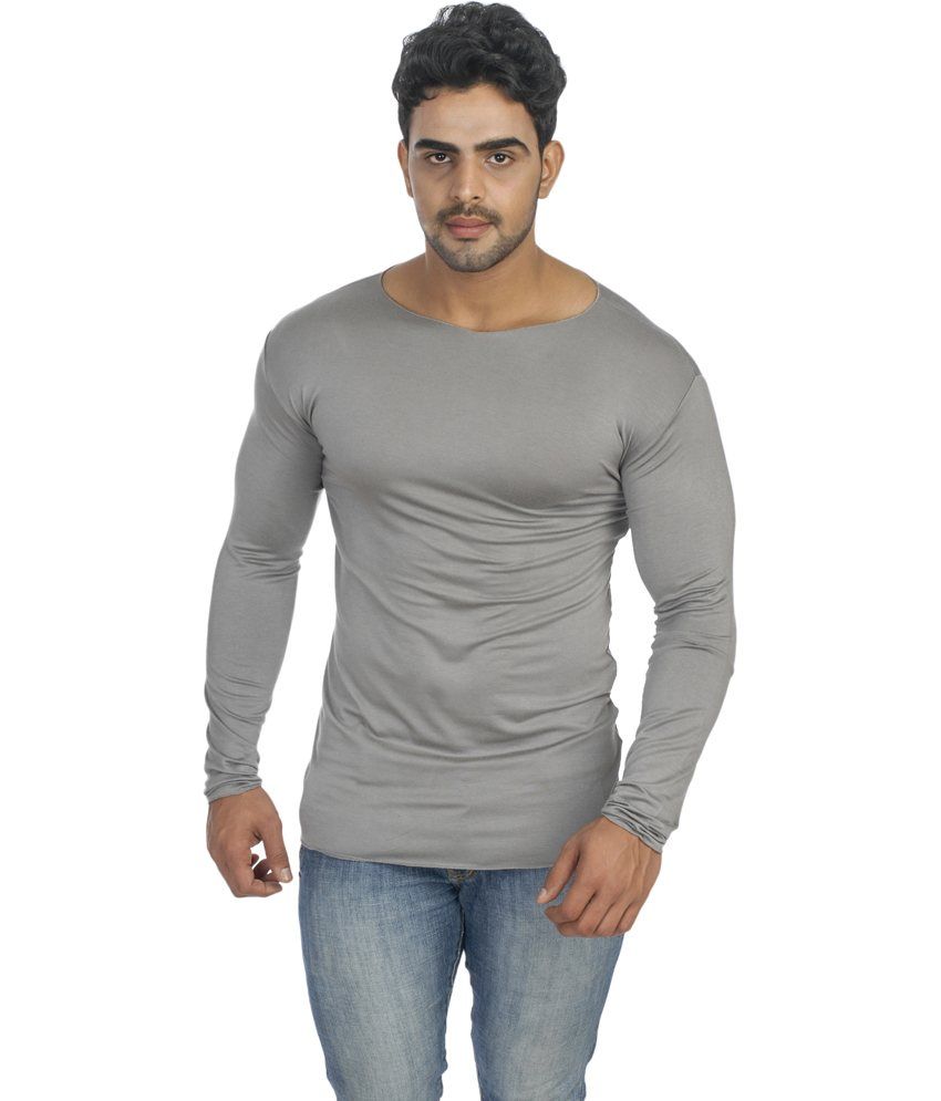 Lycra Gray Cotton Blend Round Neck Full 