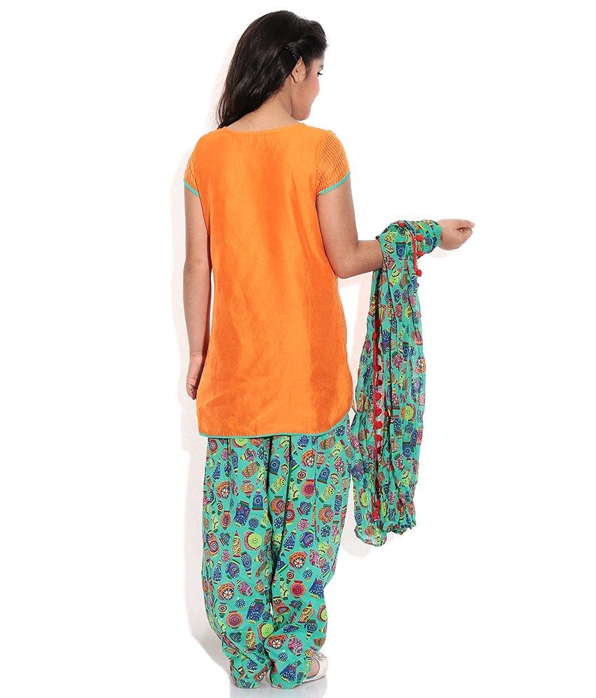 Biba Orange Casual Straight Cap Sleeve Salwar Kameez - Buy Biba Orange ...