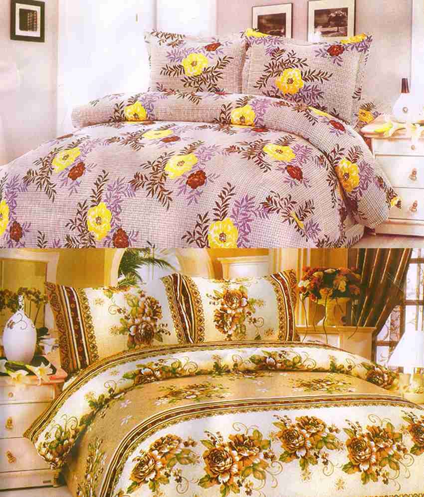 Christy's Set Of 2 Floral Printed Double Bed Sheet With 2 Pillow Covers