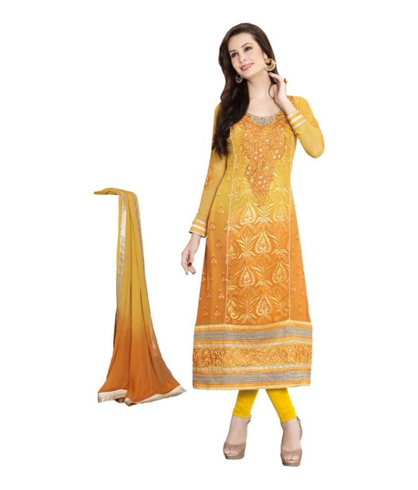 Surat Fashion Mart Goldenrod Pure Embroidered Aline Dress