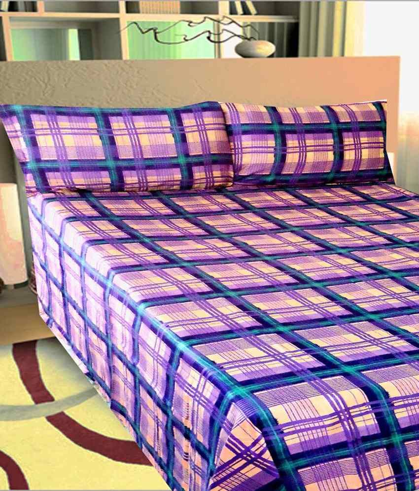 vardhman multi colour printed 100 cotton satain bed sheet with 2