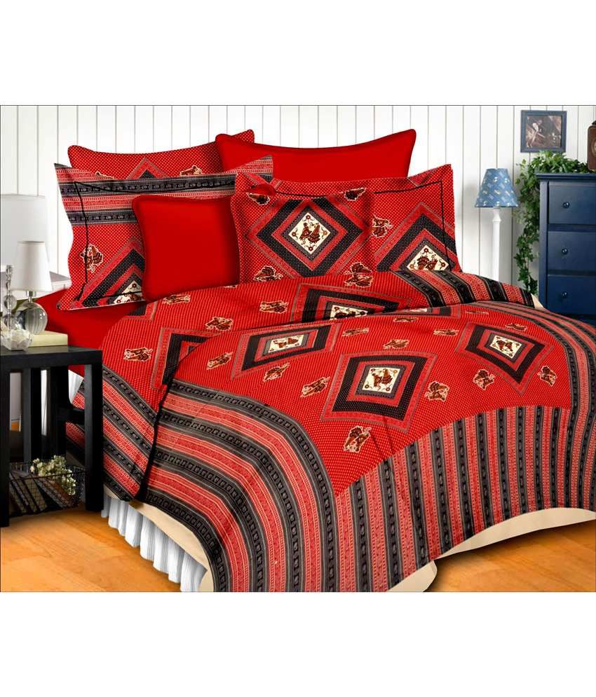 Bedsheet Bazaar Multicolour Printed Cotton Double Bedsheet With 2
