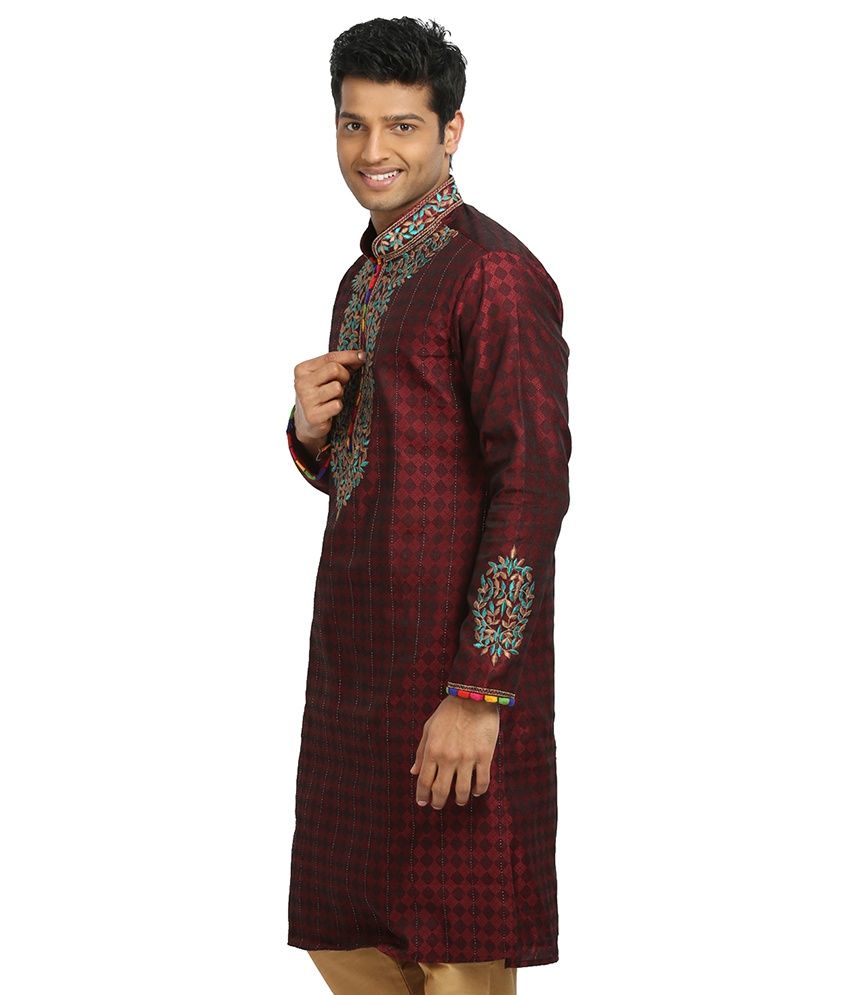 Runako Embroidery Maroon Kurta Pajama - Buy Runako Embroidery Maroon