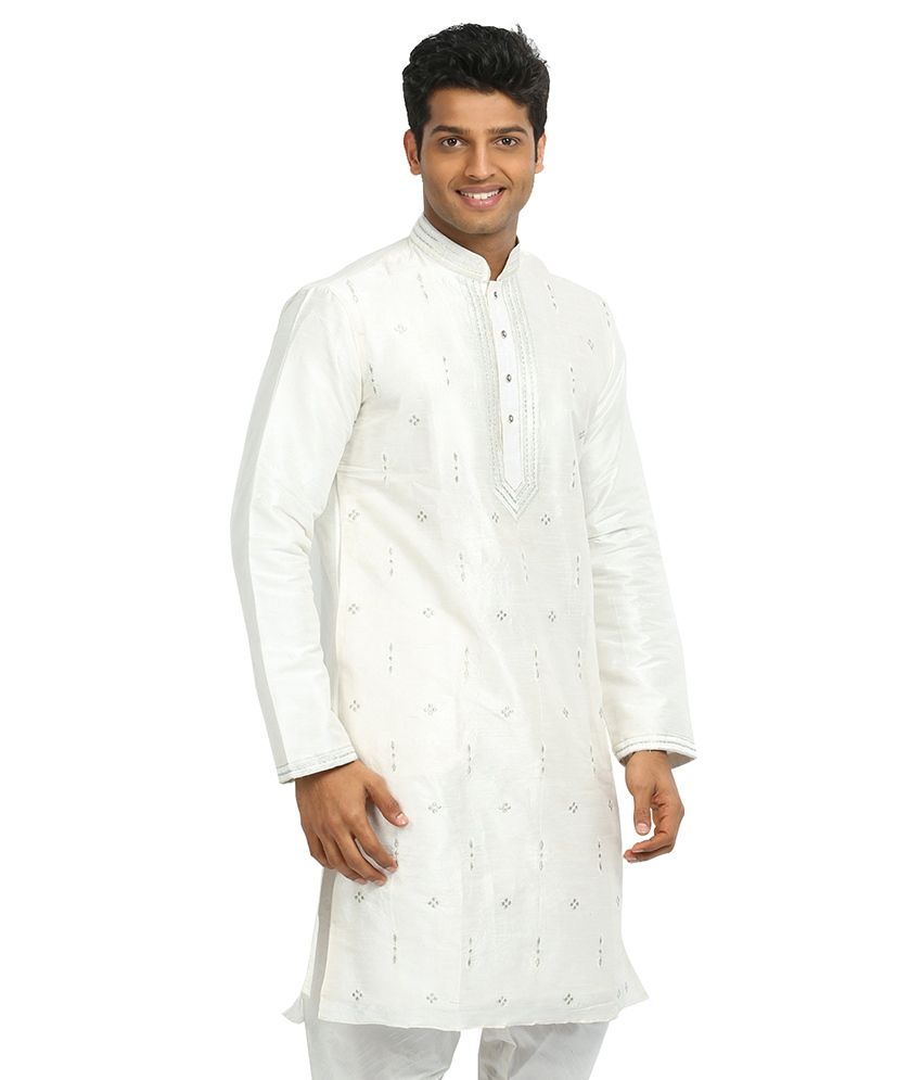 Runako White Embroidery Kurta Pajama - Buy Runako White Embroidery